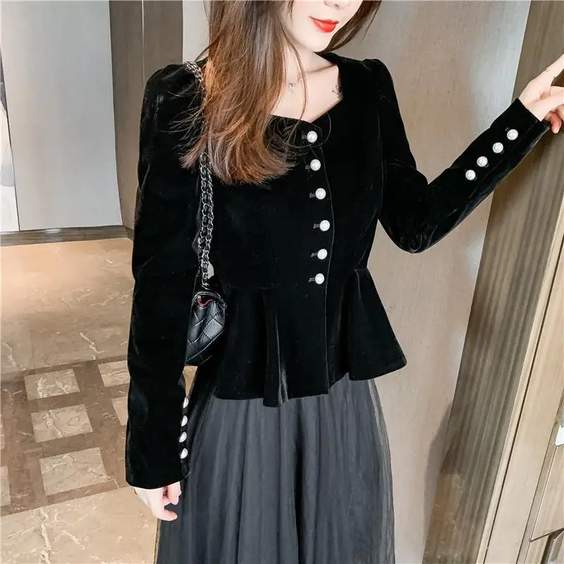 Retro Gold Velvet Bottoming Shirt Square Collar Blouse Women Spring Autumn Long Sleeve Top Black Shirts Vetement Femme X8
Retro Gold Velvet Bottoming Shirt Square Collar Blouse Women Spring Autumn Long Sleeve Top Black Shirts Vetement Femme X8