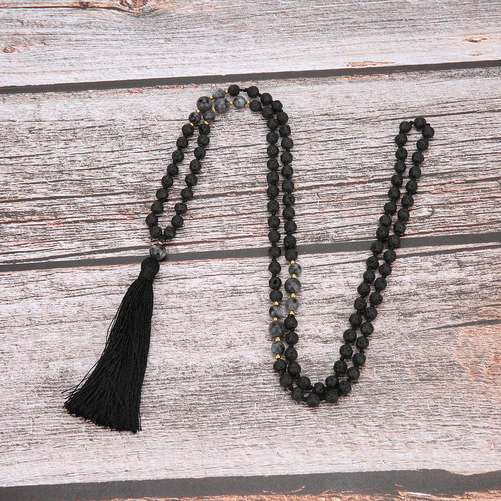 108 Mala Beads 6mm Volcanic Stone Knotted Meditation Semi-Precious Jewelry Men and Women Charm Necklace Hanging Black Tassel
108 Mala Beads 6mm Volcanic Stone Knotted Meditation Semi-Precious Jewelry Men and Women Charm Necklace Hanging Black Tassel