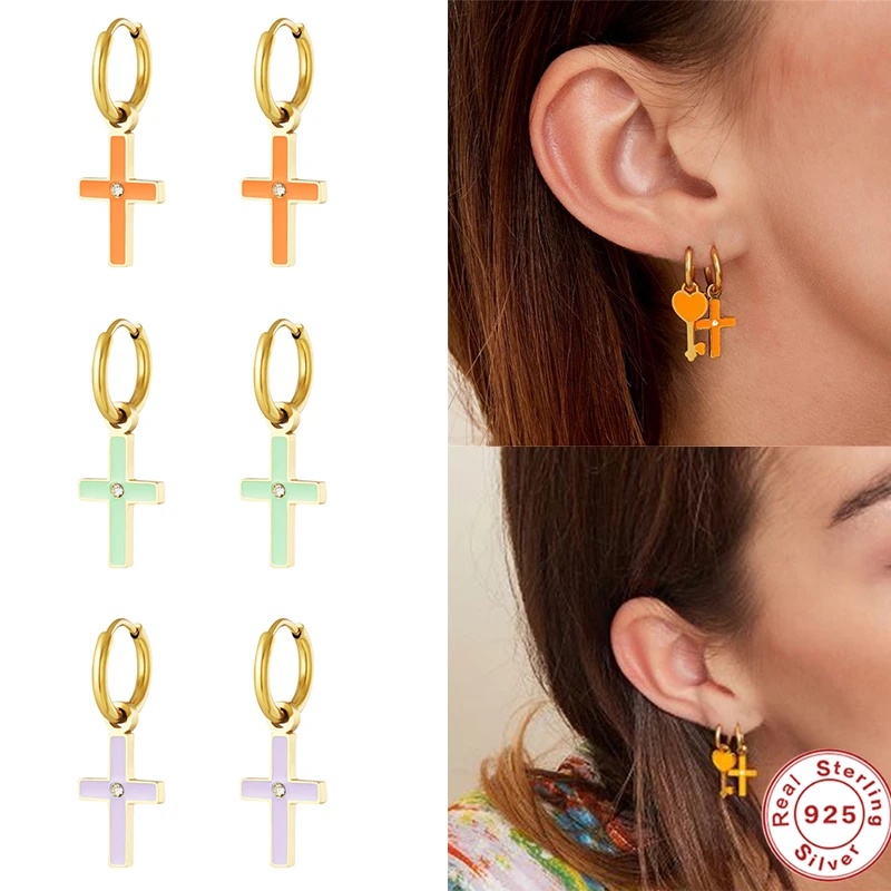 Aide Single Zircon Cross Hoop Earrings With Orange Purple Green 925 Sterling Silver Enamel Earrings For Women Girl pendientes
Aide Single Zircon Cross Hoop Earrings With Orange Purple Green 925 Sterling Silver Enamel Earrings For Women Girl pendientes