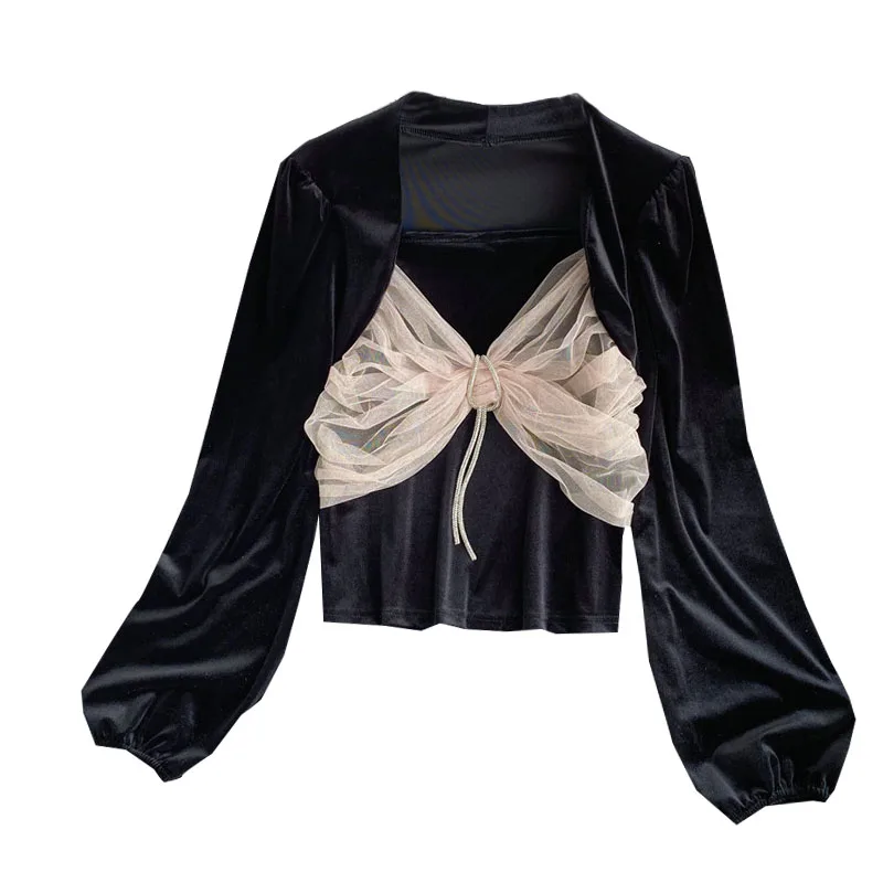 Velvet Puff Sleeve Long Sleeve Square Collar Shirt 2020 Autumn New Sexy Bowknot Sweet Mesh Splicing Top Women GX1116
Velvet Puff Sleeve Long Sleeve Square Collar Shirt 2020 Autumn New Sexy Bowknot Sweet Mesh Splicing Top Women GX1116