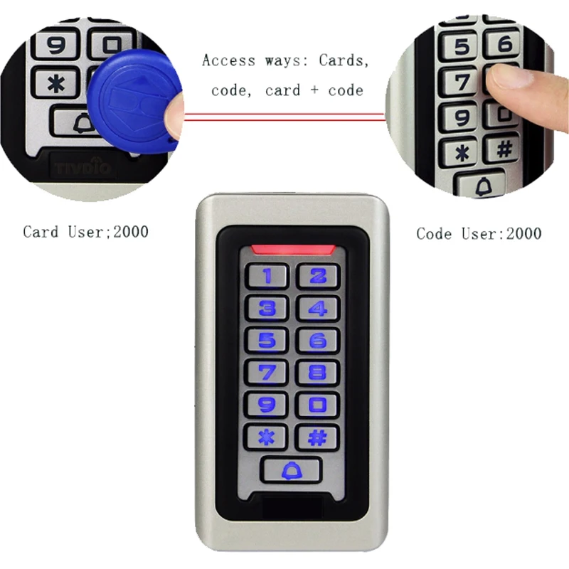 Rfid Door Access Control System Waterproof Metal Keypad 125KHz Proximity Card Standalone Access Control With 2000 Users
Rfid Door Access Control System Waterproof Metal Keypad 125KHz Proximity Card Standalone Access Control With 2000 Users