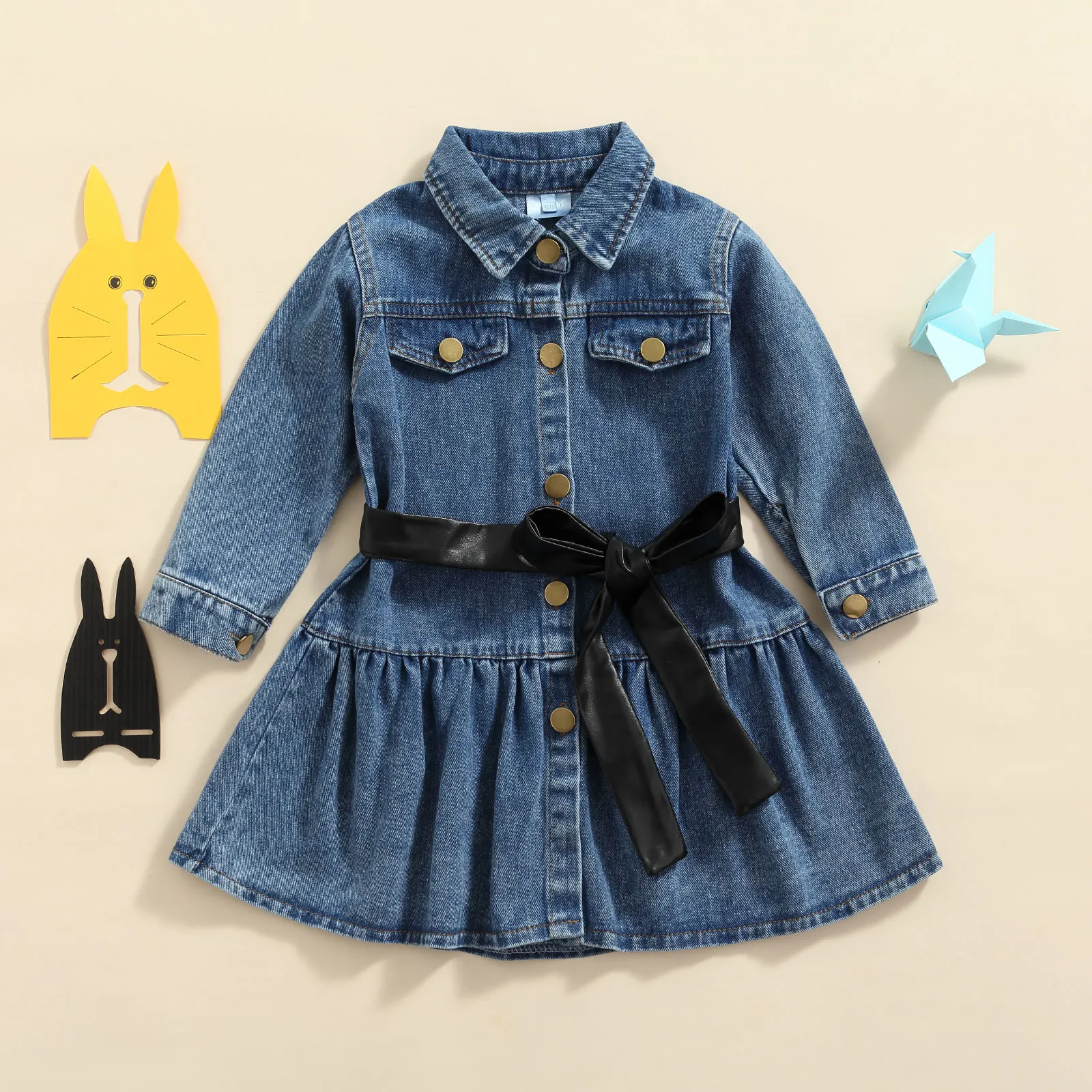 Autumn Fashion Baby Girl Dress Denim Long Sleeve Lapel High Waist Ruffles A-Line Dress Drawstrings Loose Casual Dress 2-7Y
Autumn Fashion Baby Girl Dress Denim Long Sleeve Lapel High Waist Ruffles A-Line Dress Drawstrings Loose Casual Dress 2-7Y