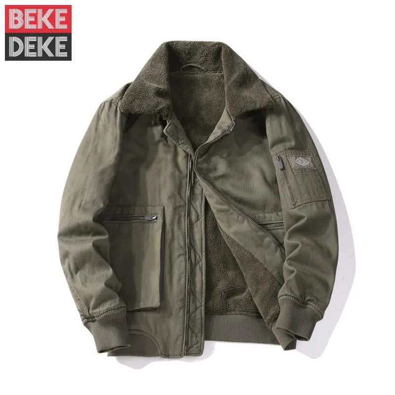 Winter Fleece Lining Turn-Down Collar Vintage Cargo Coat Men Thick Warm Pilot Jacket Zipper Long Sleeve Casual Outerwear Male
Winter Fleece Lining Turn-Down Collar Vintage Cargo Coat Men Thick Warm Pilot Jacket Zipper Long Sleeve Casual Outerwear Male