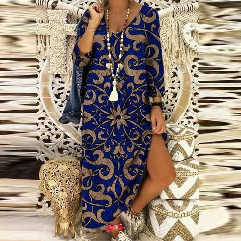 Women Vintage Pattern Printed Long Dress 2021 Spring 3/4 Sleeve Loose Split Party Dress Summer V Neck Maxi Beach Dresses Vestido
Women Vintage Pattern Printed Long Dress 2021 Spring 3/4 Sleeve Loose Split Party Dress Summer V Neck Maxi Beach Dresses Vestido