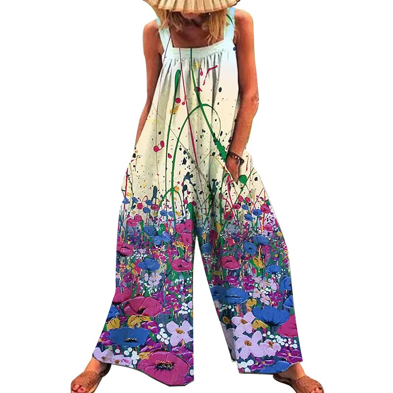 Women Sexy Jumpsuits Sleeveless Floral Print Loose Wide Leg Pants Rompers Holiday Backless Bow Overalls Trousers with Straps
Women Sexy Jumpsuits Sleeveless Floral Print Loose Wide Leg Pants Rompers Holiday Backless Bow Overalls Trousers with Straps
