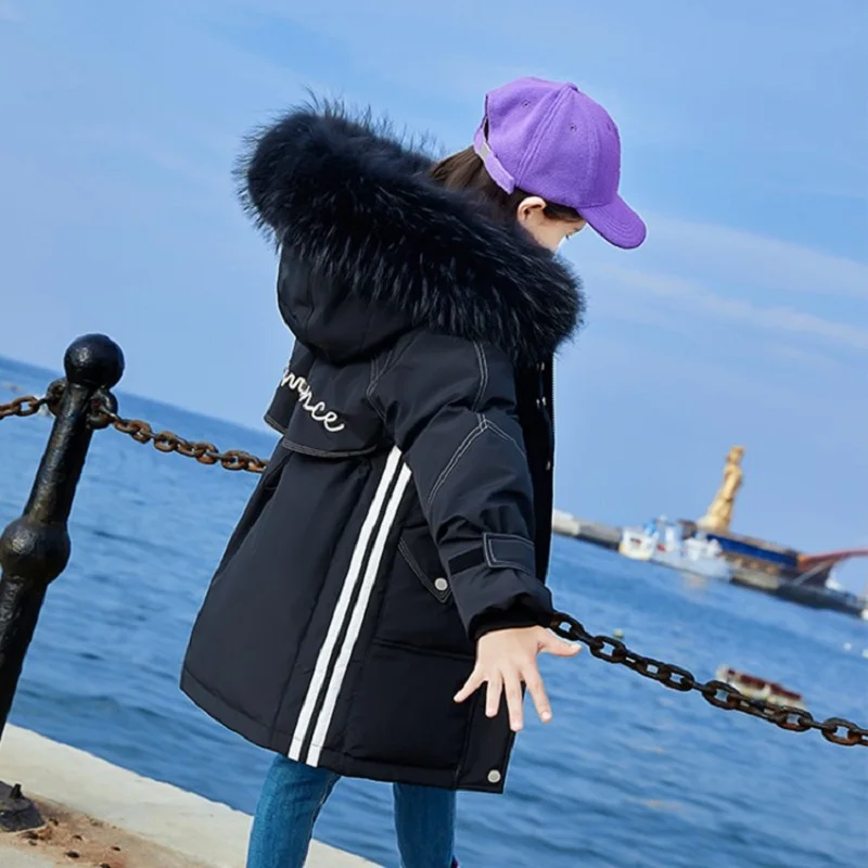 Girls Mid-length Down Jacket Baby Children's Clothes White Duck Hooded Outerwear Large Hair Collar Winter Parka Coat for Teenage 
Girls Mid-length Down Jacket Baby Children's Clothes White Duck Hooded Outerwear Large Hair Collar Winter Parka Coat for Teenage