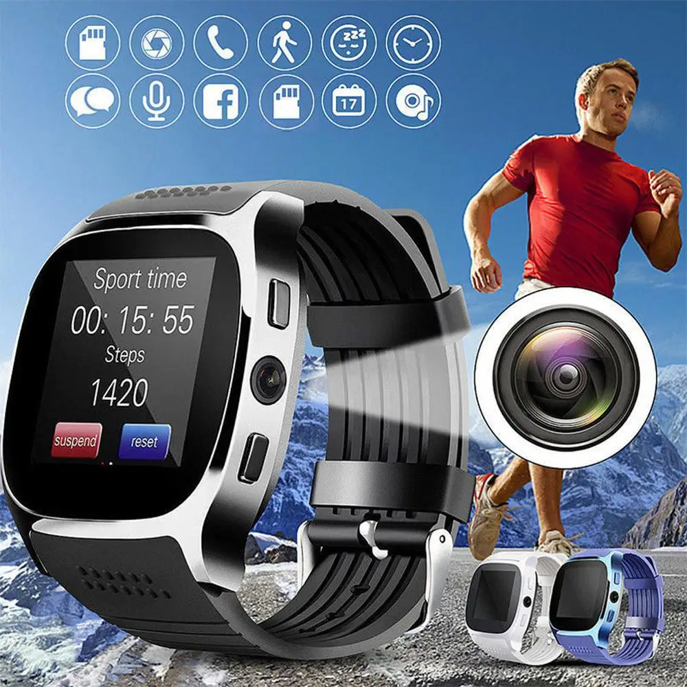 Умные часы T8 совместимые с Bluetooth камерой поддержкой SIM карты TF шагомером мужские и
