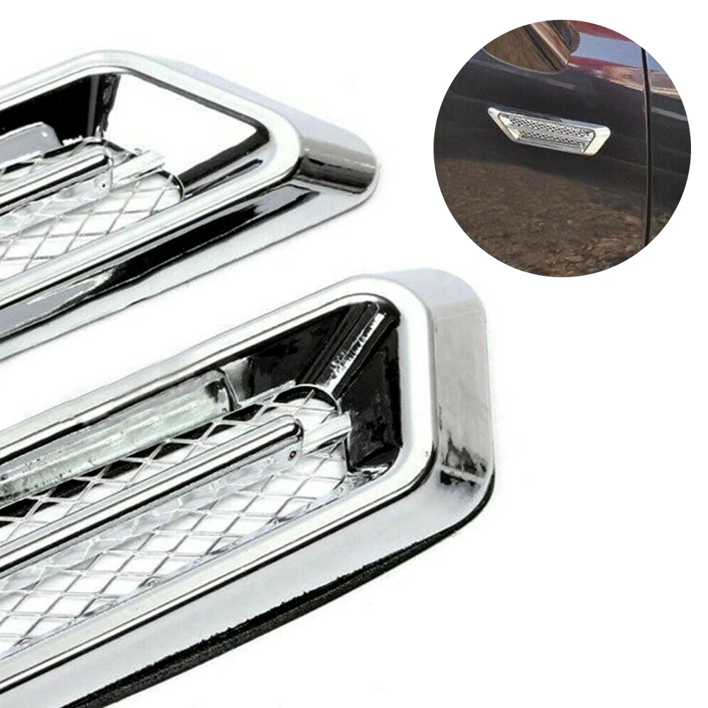 

2PCS Chrome Car SUV Air Flow Fender Side Vent Decoration Sticker Accessories Universal Chrome Tone Self-Adhesive Air Flow Vent