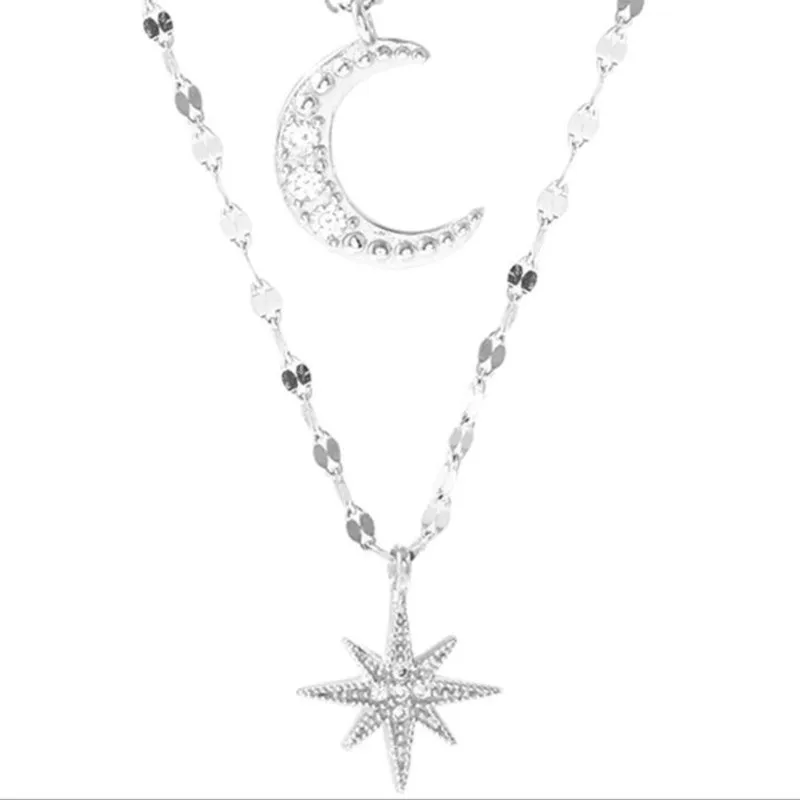 925 sterling silver Double Layer Moon Star Clavicle Chain Necklace Women Zircon snow collar Necklace Gift Party Wedding Jewelry 
925 sterling silver Double Layer Moon Star Clavicle Chain Necklace Women Zircon snow collar Necklace Gift Party Wedding Jewelry