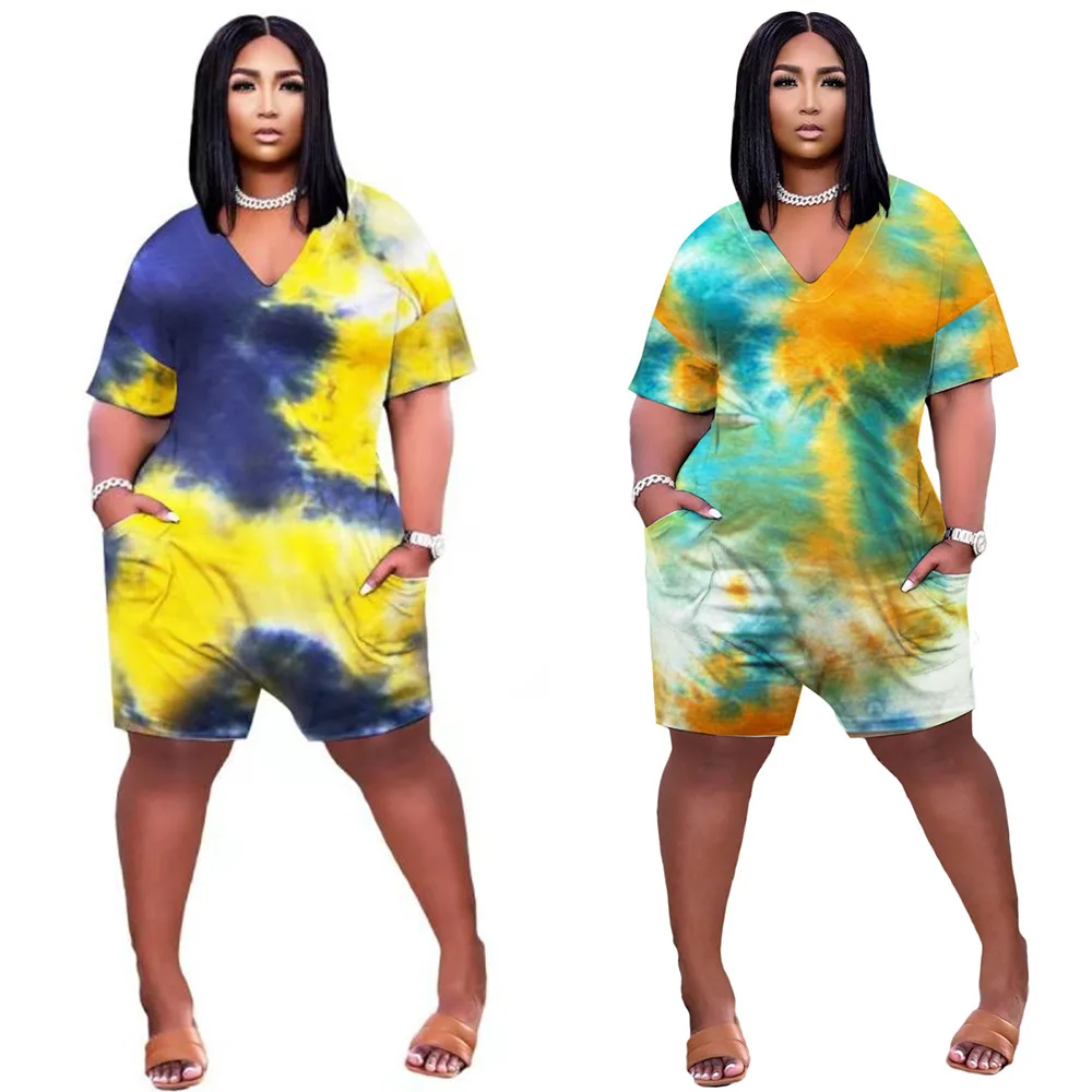 5 XL Plus Size Women's Clothing Sexy V Neck Fashion Tie Dye Printing Personalized Pocket Loose Casual Short Jumpsuit Summer
5 XL Plus Size Women's Clothing Sexy V Neck Fashion Tie Dye Printing Personalized Pocket Loose Casual Short Jumpsuit Summer