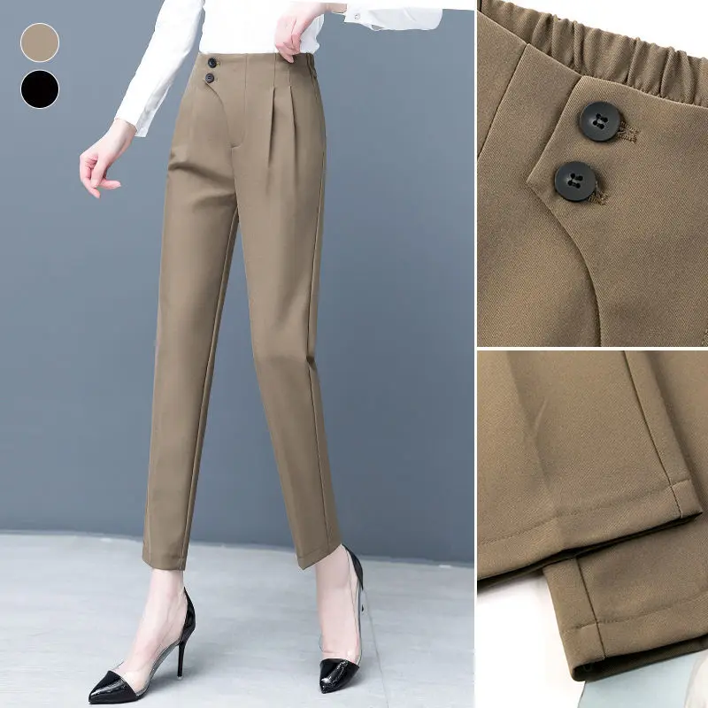 Женские брюки-шаровары на пуговицах, повседневные свободные однотонные офисные брюки с карманами и высокой талией, R339, весна-осень 2021 
Женские брюки-шаровары на пуговицах, повседневные свободные однотонные офисные брюки с карманами и высокой талией, R339, весна-осень 2021