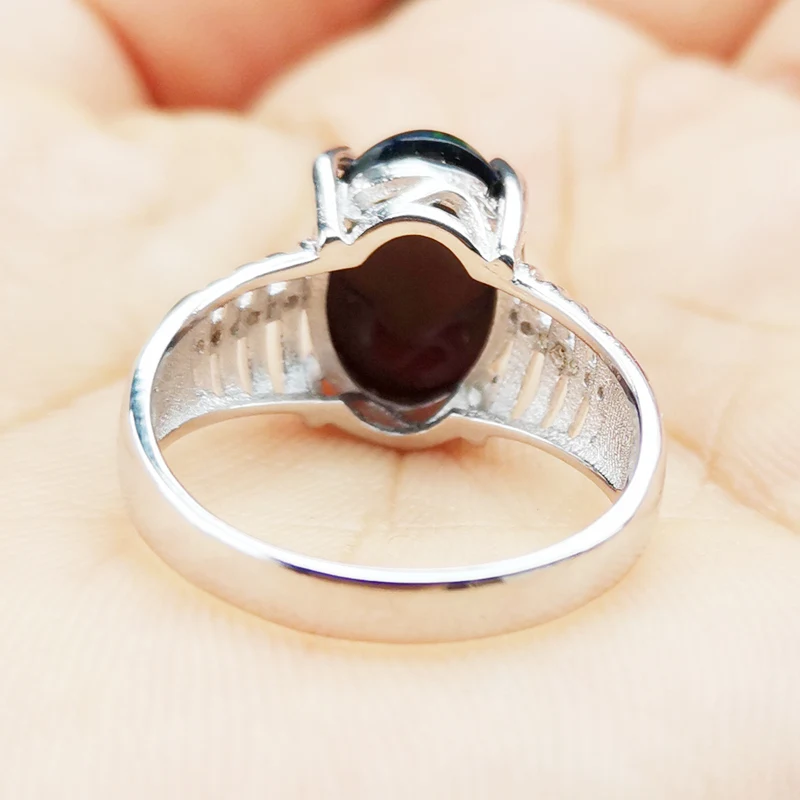 Овальное кольцо с натуральным черным опалом 3 карата серебро 925 пробы для мужчин и