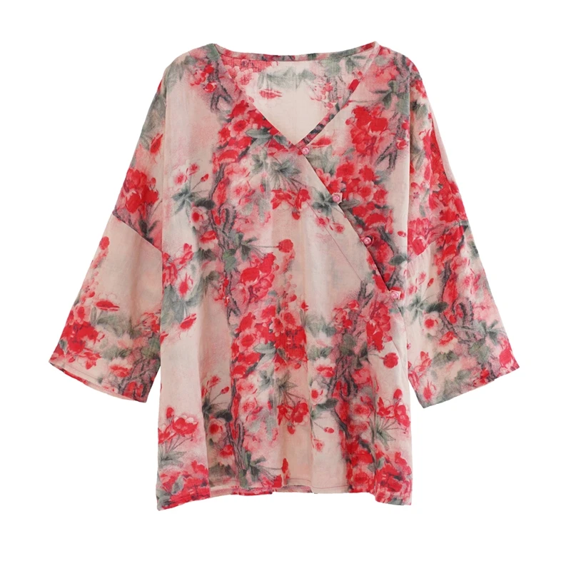 Artistic Retro Printing Ramie Top Women's Autumn Three-Quarter Sleeve Linen Shirt Loose Cotton Linen Chinese Oblique Placket
Artistic Retro Printing Ramie Top Women's Autumn Three-Quarter Sleeve Linen Shirt Loose Cotton Linen Chinese Oblique Placket