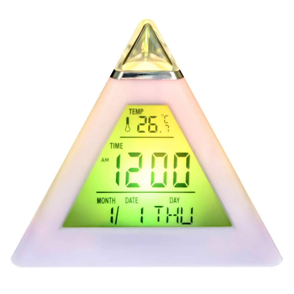 1Pcs Digital LED Alarm Clock 7 Colors Changing Night Light Time Temperature Display Pyramid Shape Desk Clock Easy To Use Durable
1Pcs Digital LED Alarm Clock 7 Colors Changing Night Light Time Temperature Display Pyramid Shape Desk Clock Easy To Use Durable