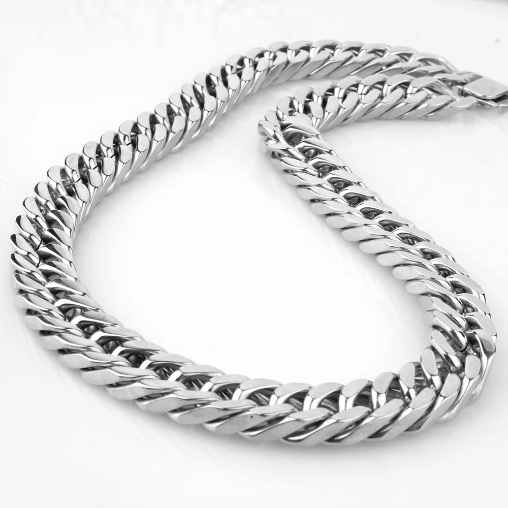 

Tiasri 17mm Silver Color Curb Cuba Miami Link Men's Necklace High Quality Stainless Steel Choker Punk Style Jewelry Friend Gift