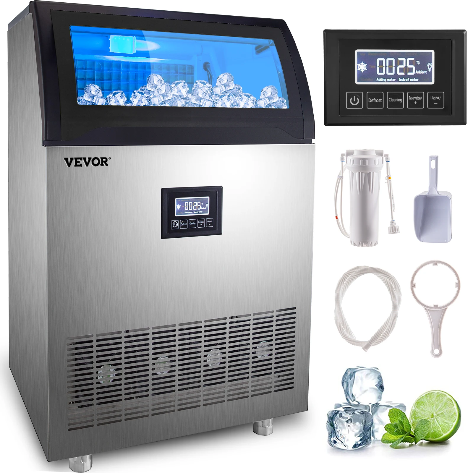 VEVOR Ice Cube Maker Machine with 55LBS Bin Capacity Stainless Steel Includes Water Filter and Connection Hose for Commercial
VEVOR Ice Cube Maker Machine with 55LBS Bin Capacity Stainless Steel Includes Water Filter and Connection Hose for Commercial
