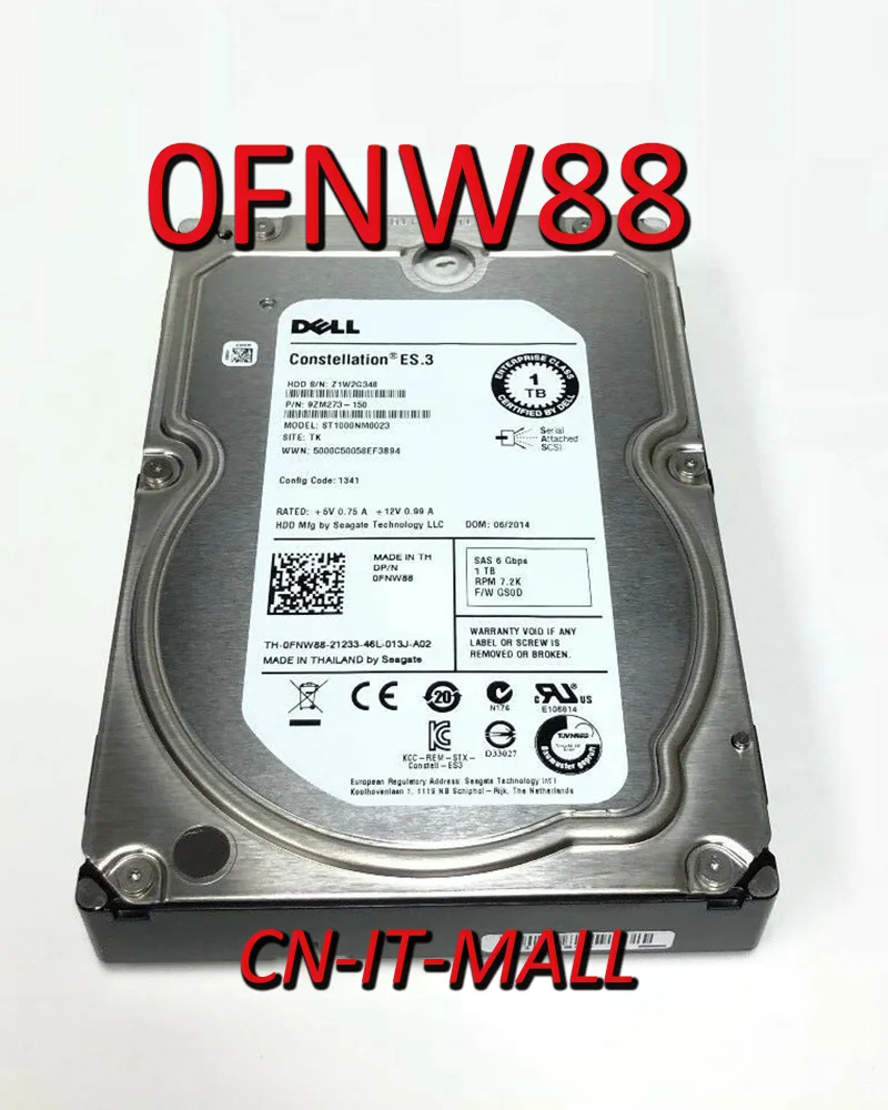 NEW 3.5 0FNW88 FNW88 ST1000NM0023 1TB 7200 RPM 128MB Cache SAS 6Gb/s 3.5" Enterprise Internal Hard Drive
NEW 3.5 0FNW88 FNW88 ST1000NM0023 1TB 7200 RPM 128MB Cache SAS 6Gb/s 3.5" Enterprise Internal Hard Drive