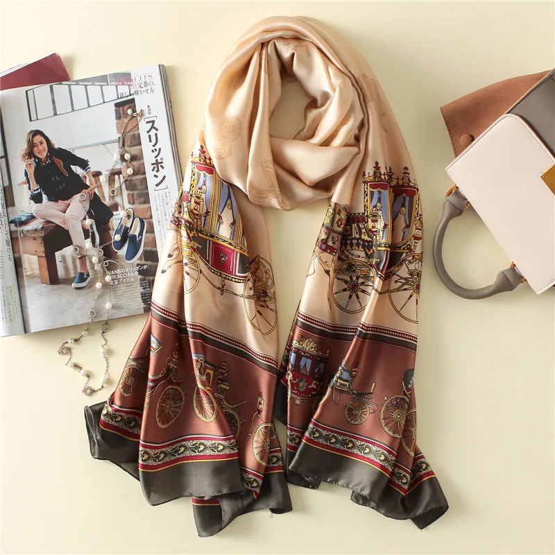 Fashion Luxury Brand Designer Silk Scarf Women Sunscreen Beach Towel Chain Carriage Printing Shawls Wraps Femme Bandana Hijabs
Fashion Luxury Brand Designer Silk Scarf Women Sunscreen Beach Towel Chain Carriage Printing Shawls Wraps Femme Bandana Hijabs