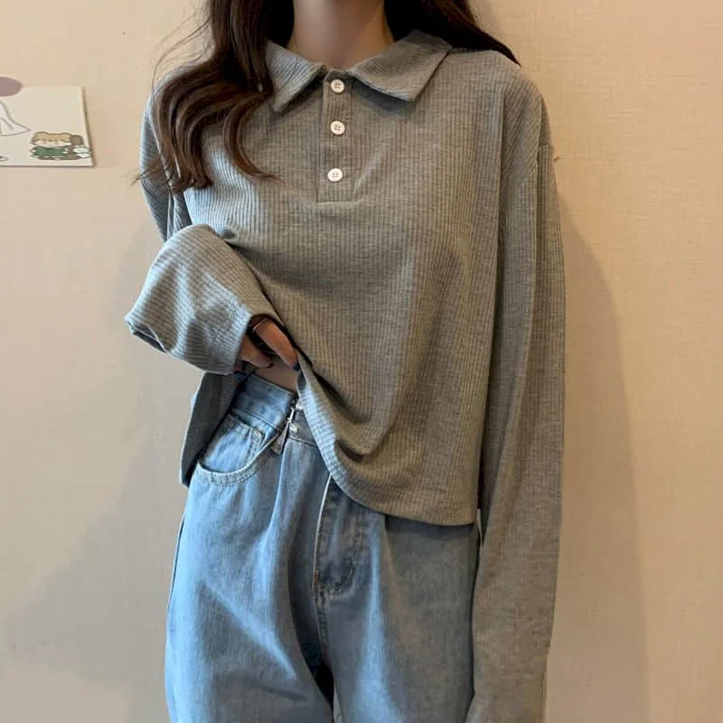 Spring Autumn Women's Gray Polo Shirt Long-sleeved T-shirt Female Loose Bottoming Shirt Top 2022 New Korean Casual Office Wear
Spring Autumn Women's Gray Polo Shirt Long-sleeved T-shirt Female Loose Bottoming Shirt Top 2022 New Korean Casual Office Wear