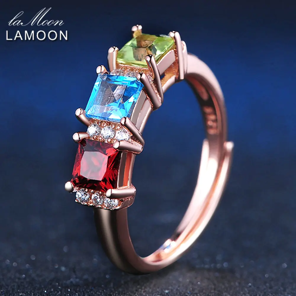 LAMOON 1.5ct 5mm Square Red Garnet Green Peridot Blue Topaz 925 sterling-silver-jewelry Wedding Ring For Women LMRI010
LAMOON 1.5ct 5mm Square Red Garnet Green Peridot Blue Topaz 925 sterling-silver-jewelry Wedding Ring For Women LMRI010