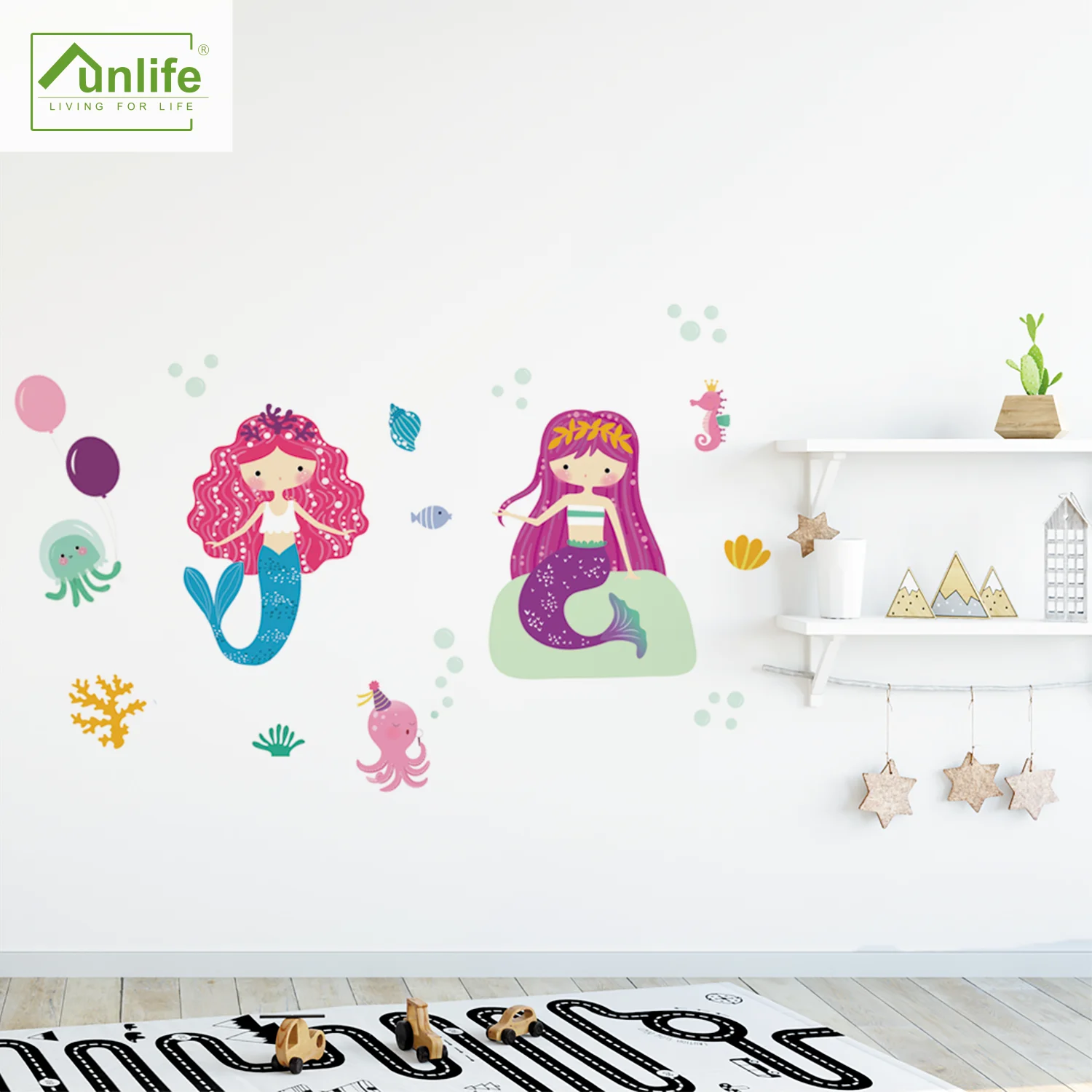 Funlife®Самоклеящиеся водостойкие настенные наклейки русалка для девочек | Дом и