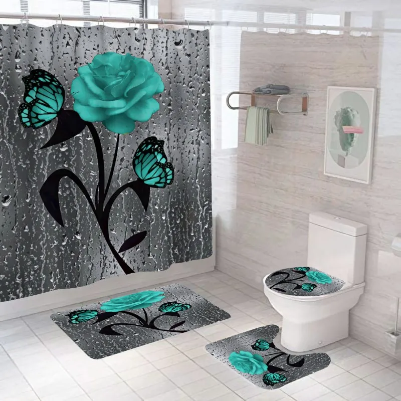 Rose Floral Flower Shower Curtain and Bath Mat Set with Hooks Anti Skid Bathroom Carpet Toilet Foot Pad 3D Waterproof 4pcs Cover
Rose Floral Flower Shower Curtain and Bath Mat Set with Hooks Anti Skid Bathroom Carpet Toilet Foot Pad 3D Waterproof 4pcs Cover