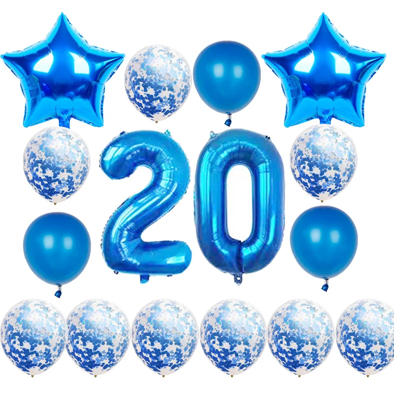 

16Pcs/Set Adult Happy Birthday Balloons 10 20 30 50th Blue Birthday Party Balloon Confetti Globos Anniversary Party Decorations