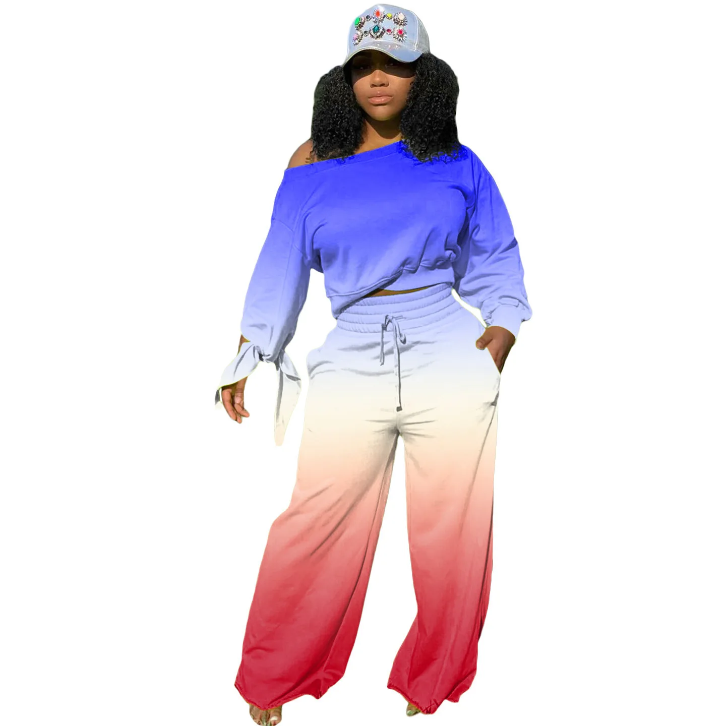 Spot Hot European and American Women's Clothing Gradient Color Trendy Long-Sleeve Knotted Wide Leg Pants Suit
Spot Hot European and American Women's Clothing Gradient Color Trendy Long-Sleeve Knotted Wide Leg Pants Suit