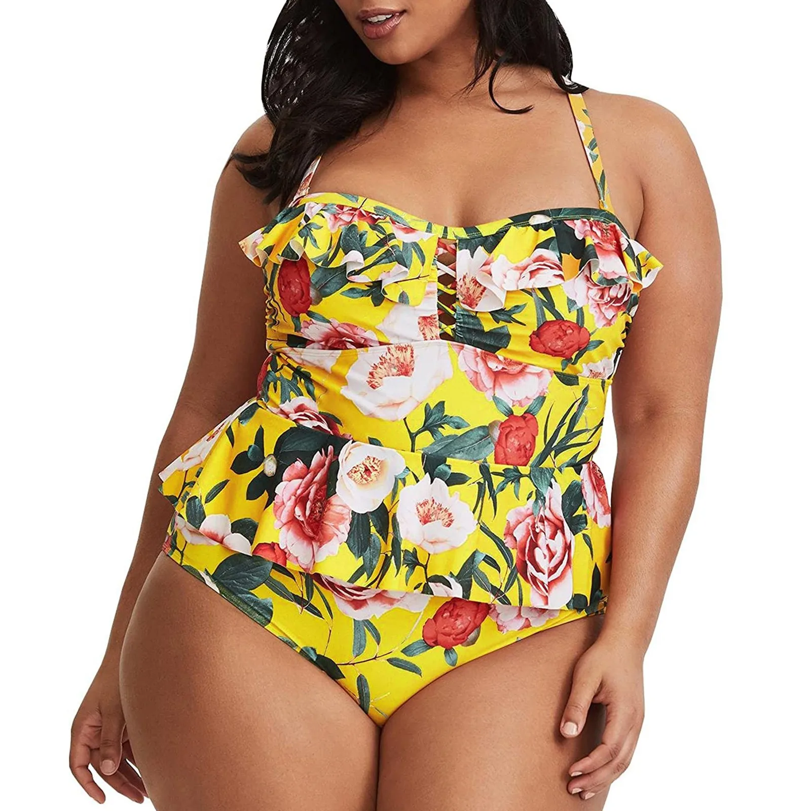 Women Plus Size Bikini Print Strappy Back Tankini Set Two Piece Swimsuits Swimdress Thicker Breathable Sponge Bra Pad 2021 
Women Plus Size Bikini Print Strappy Back Tankini Set Two Piece Swimsuits Swimdress Thicker Breathable Sponge Bra Pad 2021
