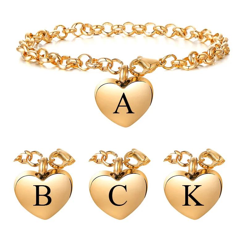 

Custom A to Z Initial Charm Chain Bracelets for Women,Stainless Steel Heart 26 Letters Alphabet,Christmas Valentine's Day Gifts