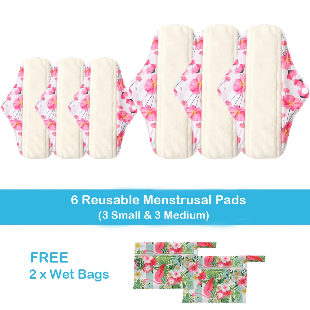 

Женская гигиеническая салфетка, Дневные Прокладки, гигиенические моющиеся бамбуковые прокладки, сетчатые прокладки 3M + 3S с 2 влажными пакетами