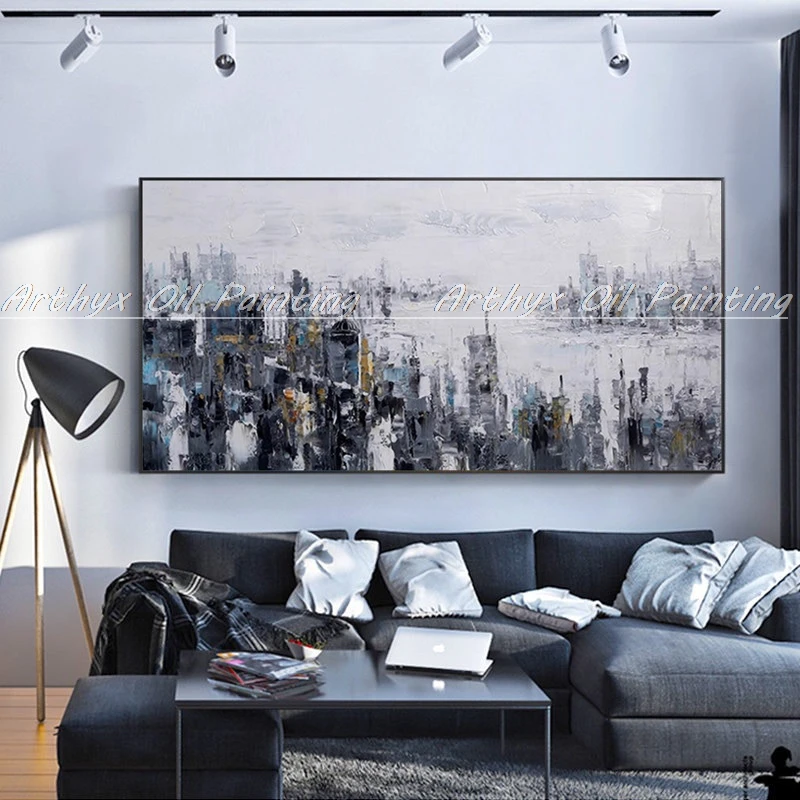 Arthyx Hand Painted City Landscape Oil Paintings Modern Abstract Canvas Posters Wall Art Picture For Living Room Home Decoration | Дом и сад
