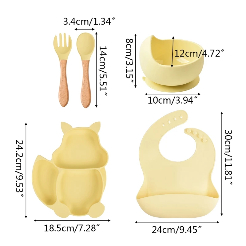 5 Pcs Baby Silicone Bibs Squirrel Divided Dinner Plate Sucker Bowl Spoon Fork Set Training Feeding Food Utensil Dishes Kit J60B
5 Pcs Baby Silicone Bibs Squirrel Divided Dinner Plate Sucker Bowl Spoon Fork Set Training Feeding Food Utensil Dishes Kit J60B