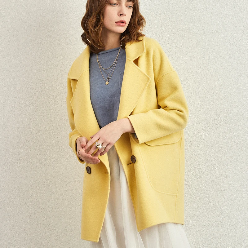 100% Cashmere coat autumn winter 2020 new high-end double faced short coat women's loose wool coat yellow pure cashmere blue
100% Cashmere coat autumn winter 2020 new high-end double faced short coat women's loose wool coat yellow pure cashmere blue