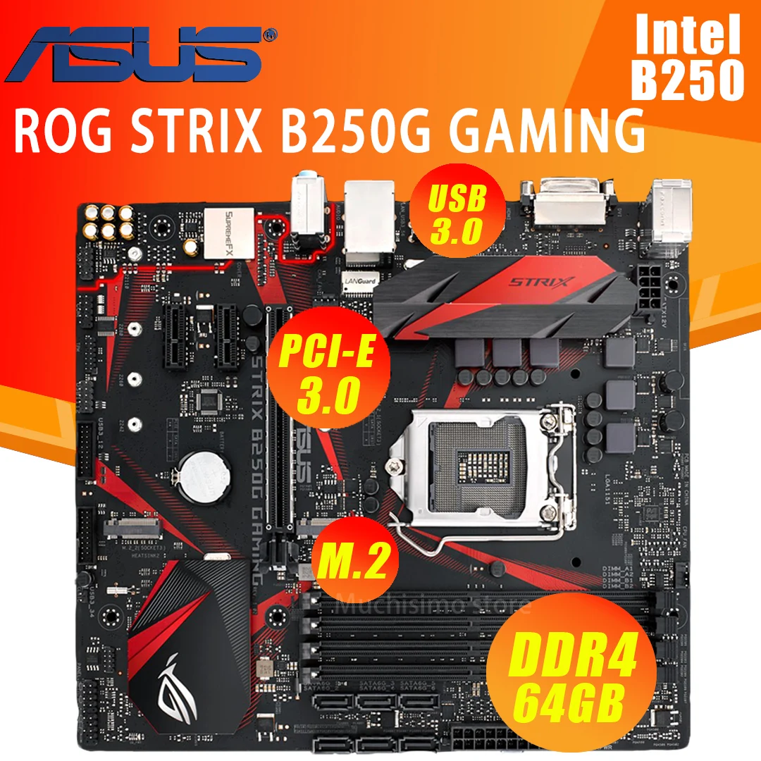 

LGA 1151 Asus ROG STRIX B250G GAMING Motherboard i7 i5 i3 DDR4 2400MHz 64GB M.2 DVI HDMI Desktop Intel B250 Placa-Mãe 1151