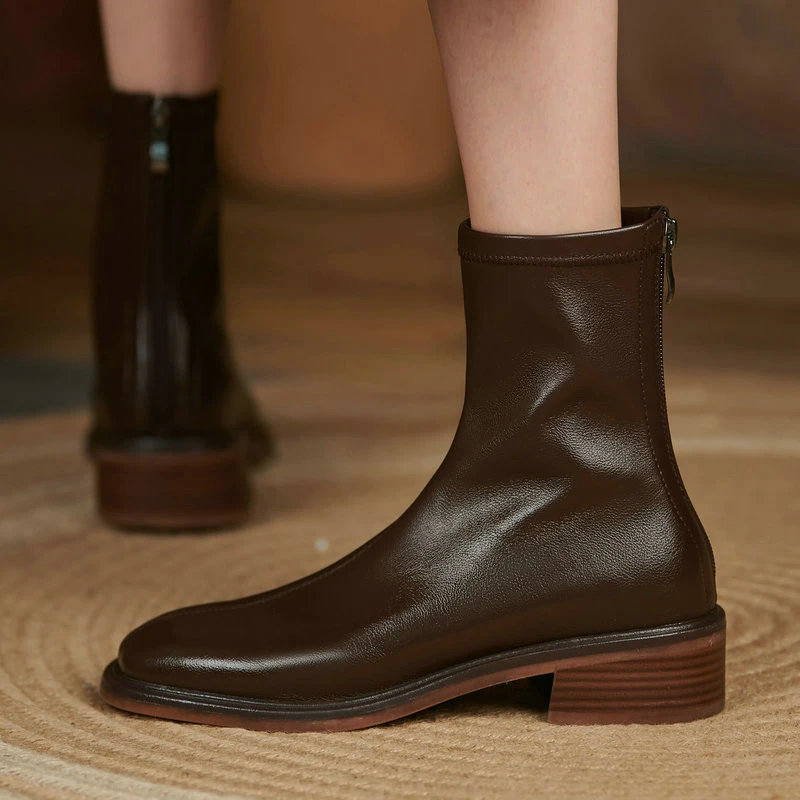 Elegant Concise Back Zipper Women Warm Boots Genuine Leather Round Toe Thick Heels Pumps Wedding Office Lady Shoes Woman
Elegant Concise Back Zipper Women Warm Boots Genuine Leather Round Toe Thick Heels Pumps Wedding Office Lady Shoes Woman