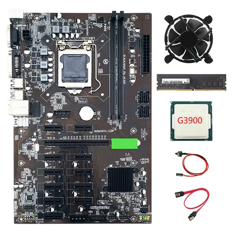 B250 BTC Mining Motherboard 12 PCIE LGA1151 with SATA Cable+ Switch Cable+G3900 CPU +Cooling Fan+DDR4 8GB 2133MHZ RAM
B250 BTC Mining Motherboard 12 PCIE LGA1151 with SATA Cable+ Switch Cable+G3900 CPU +Cooling Fan+DDR4 8GB 2133MHZ RAM