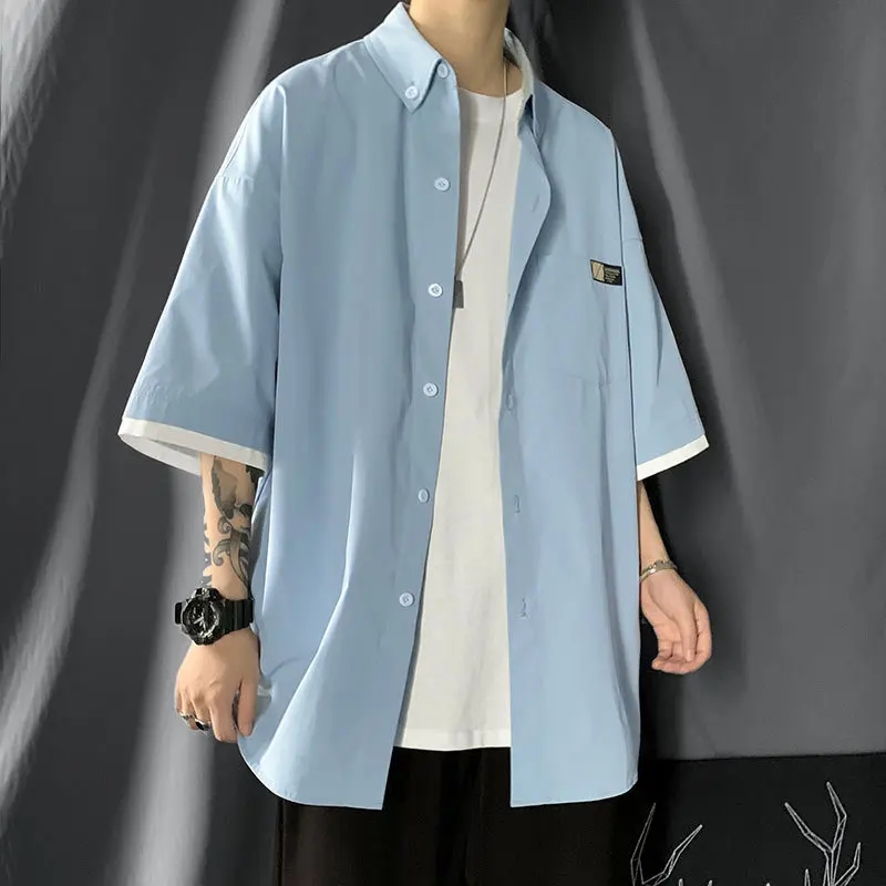 Short-Sleeved Shirt Men's Korean-Style Fashionable Design Sense Niche Half-Sleeve Shirt Summer Coat Fake Two-Piece Top
Short-Sleeved Shirt Men's Korean-Style Fashionable Design Sense Niche Half-Sleeve Shirt Summer Coat Fake Two-Piece Top