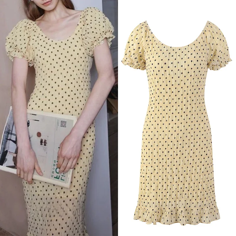 Summer Midi Dresses Women Yellow Floral Print Dress Fashion Streetwear Casual Robes Vestidos Elegant Korean Lady Clothing ins
Summer Midi Dresses Women Yellow Floral Print Dress Fashion Streetwear Casual Robes Vestidos Elegant Korean Lady Clothing ins