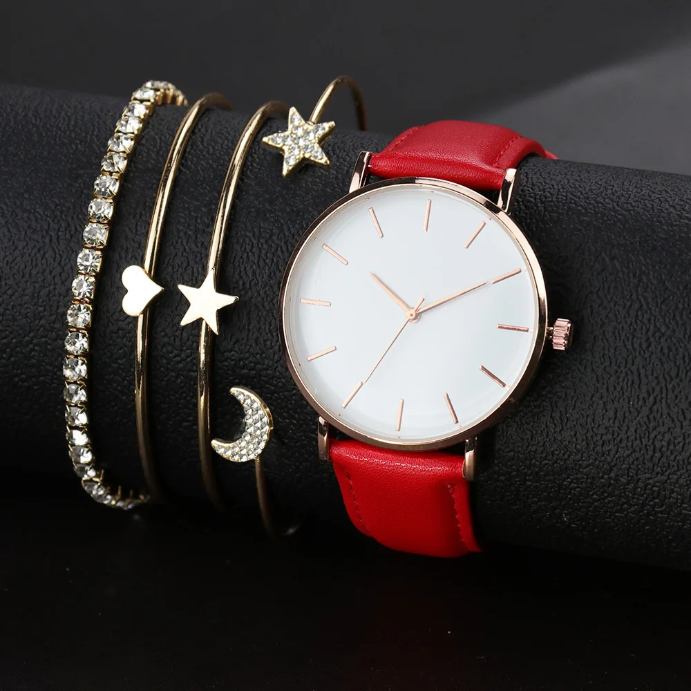 Women's Minimalist Quartz Watch Leather Strap With 5 PCS Bracelets Set Simple Wrist Watch Red Pink Clock Cheap
Women's Minimalist Quartz Watch Leather Strap With 5 PCS Bracelets Set Simple Wrist Watch Red Pink Clock Cheap