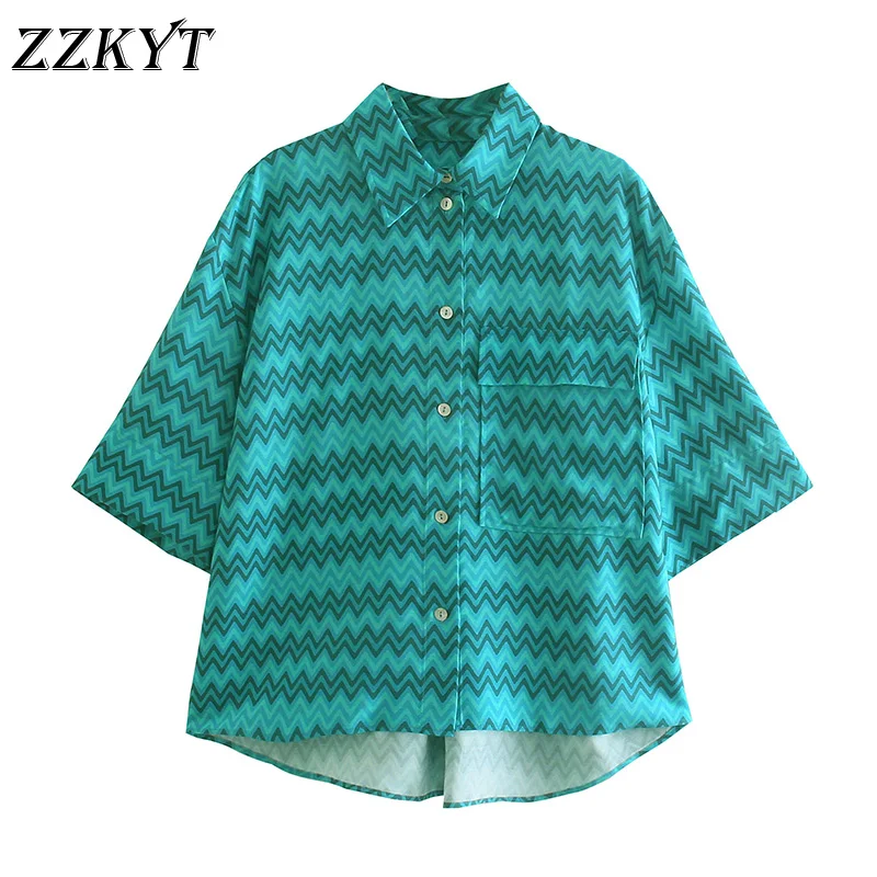 ZZKYT 2021 Women Summer Vintage Striped Pockets Blouses Fashion Lapel Collar Short Sleeves Female Shirts Blusas Casual Tops
ZZKYT 2021 Women Summer Vintage Striped Pockets Blouses Fashion Lapel Collar Short Sleeves Female Shirts Blusas Casual Tops