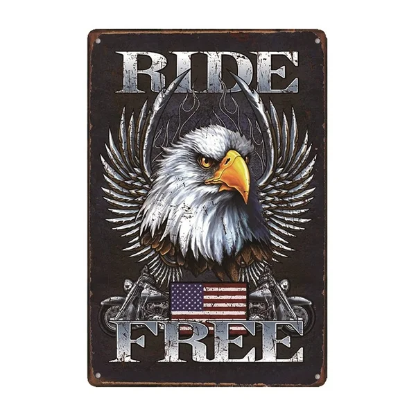Legend Ride Free American Bald Eagle USA Flag Distress Look Metal Garage Tin Sign | Plaques & Signs