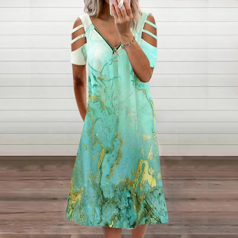2021 Summer Women'S Casual Fashion Color Hollow Short Sleeve Zipper V-Neck Ladies Printed Sundress Plus Size
2021 Summer Women'S Casual Fashion Color Hollow Short Sleeve Zipper V-Neck Ladies Printed Sundress Plus Size