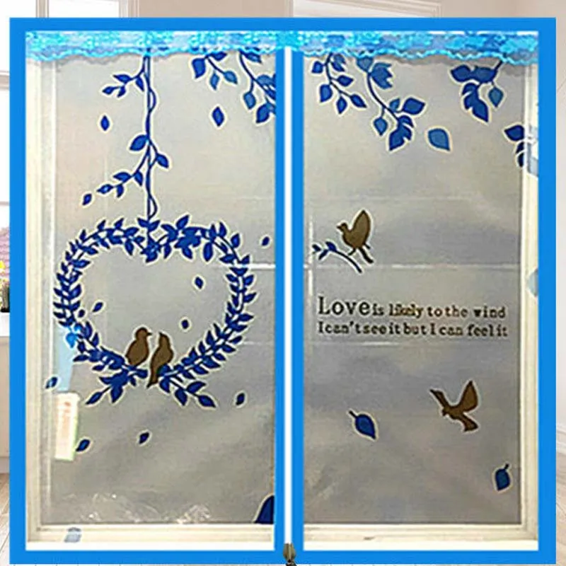 

Blue Love Birds Tree Leaves Bedroom Door Window Mesh Screen Zipper Opening Yarn Fly Anti-Mosquito Net Curtain Removeable