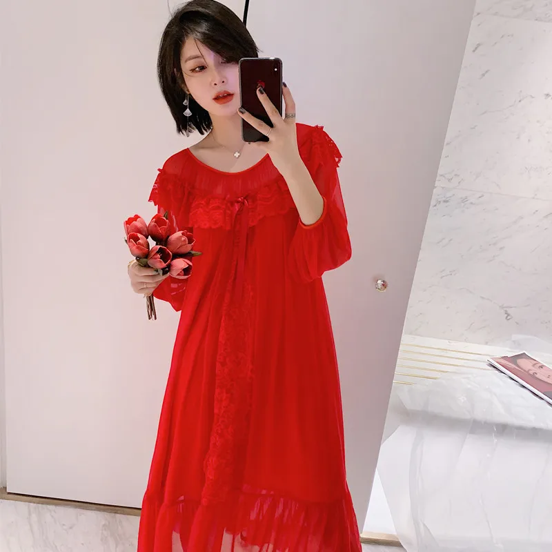 Sweet Nightdress Women Wedding Mesh Princess Nightgown Sleepwear Casual Loose Home Dressing Gown Spring Summer Long Bathrobe
Sweet Nightdress Women Wedding Mesh Princess Nightgown Sleepwear Casual Loose Home Dressing Gown Spring Summer Long Bathrobe