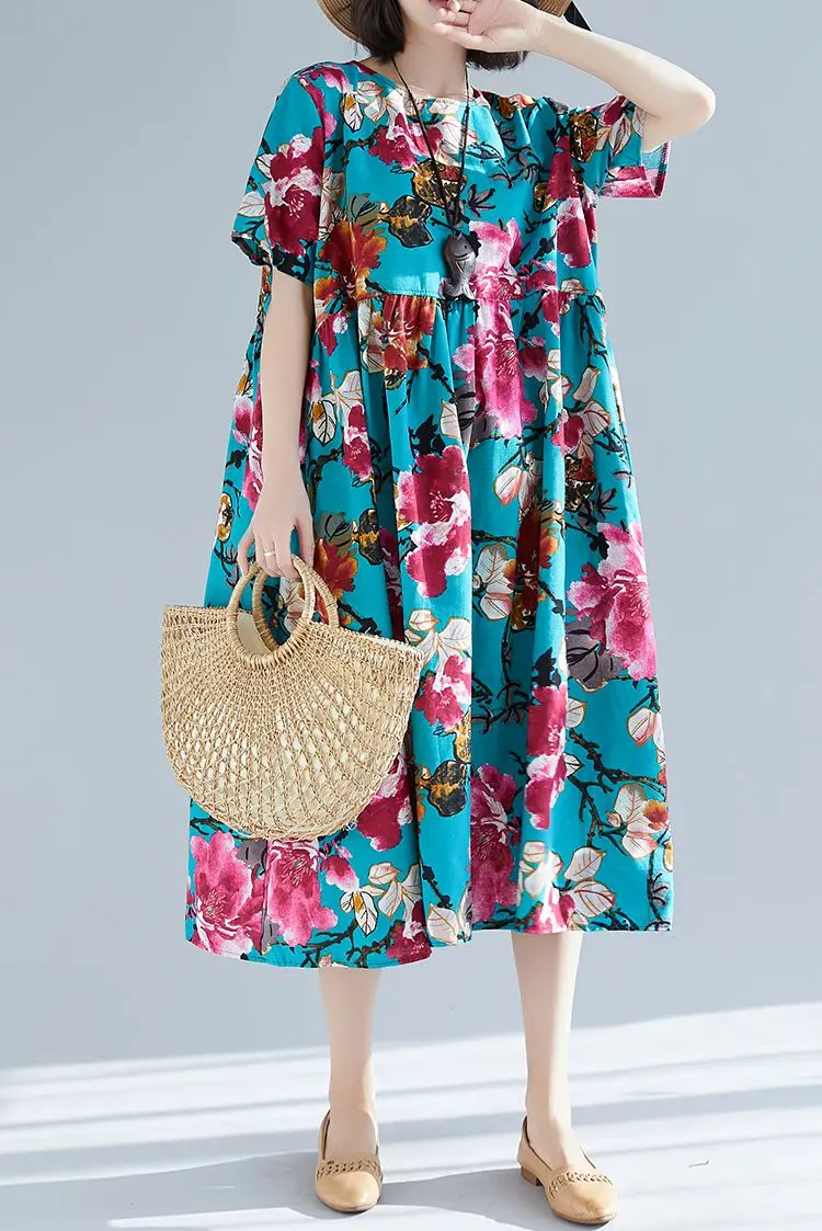 COIGARSAM Short Sleeve Women dress Cotton Linen Dresses 2513 
COIGARSAM Short Sleeve Women dress Cotton Linen Dresses 2513