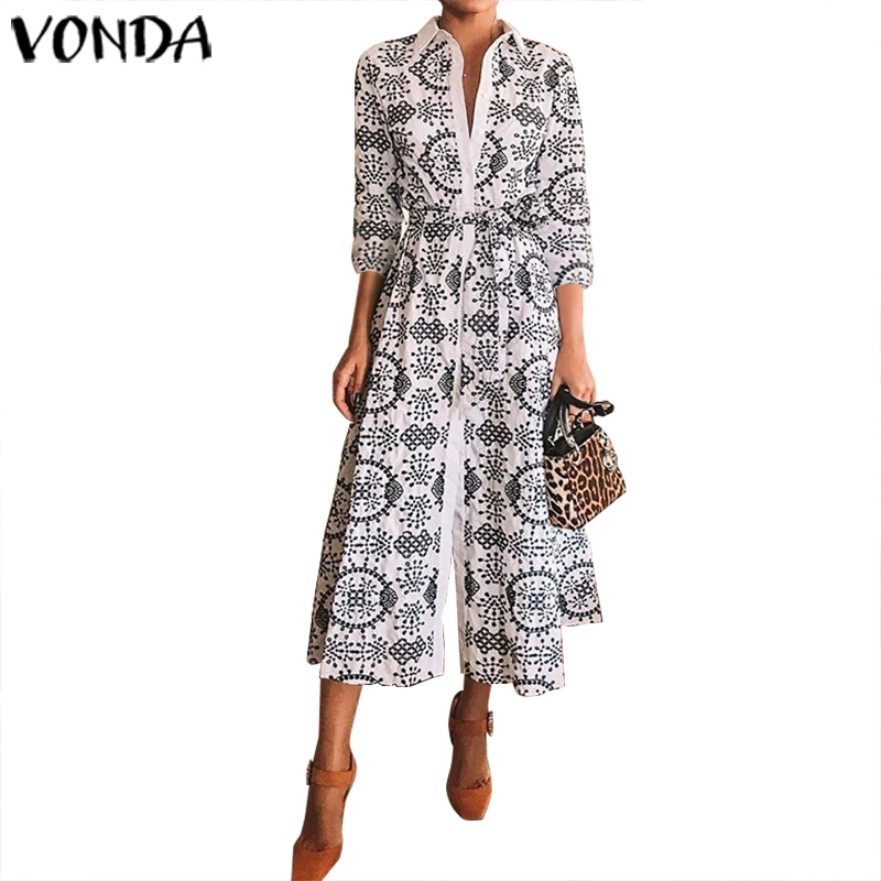 Женское платье с принтом размера плюс VONDA винтажное сексуальное v-образным