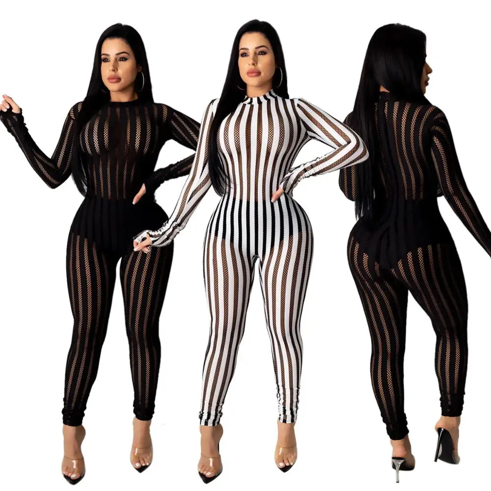 2020 Spring Night Club Fashion Sexy Vertical Striped Thin See-through Long Jumpsuit Women Casual Long Sleeve Rompers Catsuit
2020 Spring Night Club Fashion Sexy Vertical Striped Thin See-through Long Jumpsuit Women Casual Long Sleeve Rompers Catsuit
