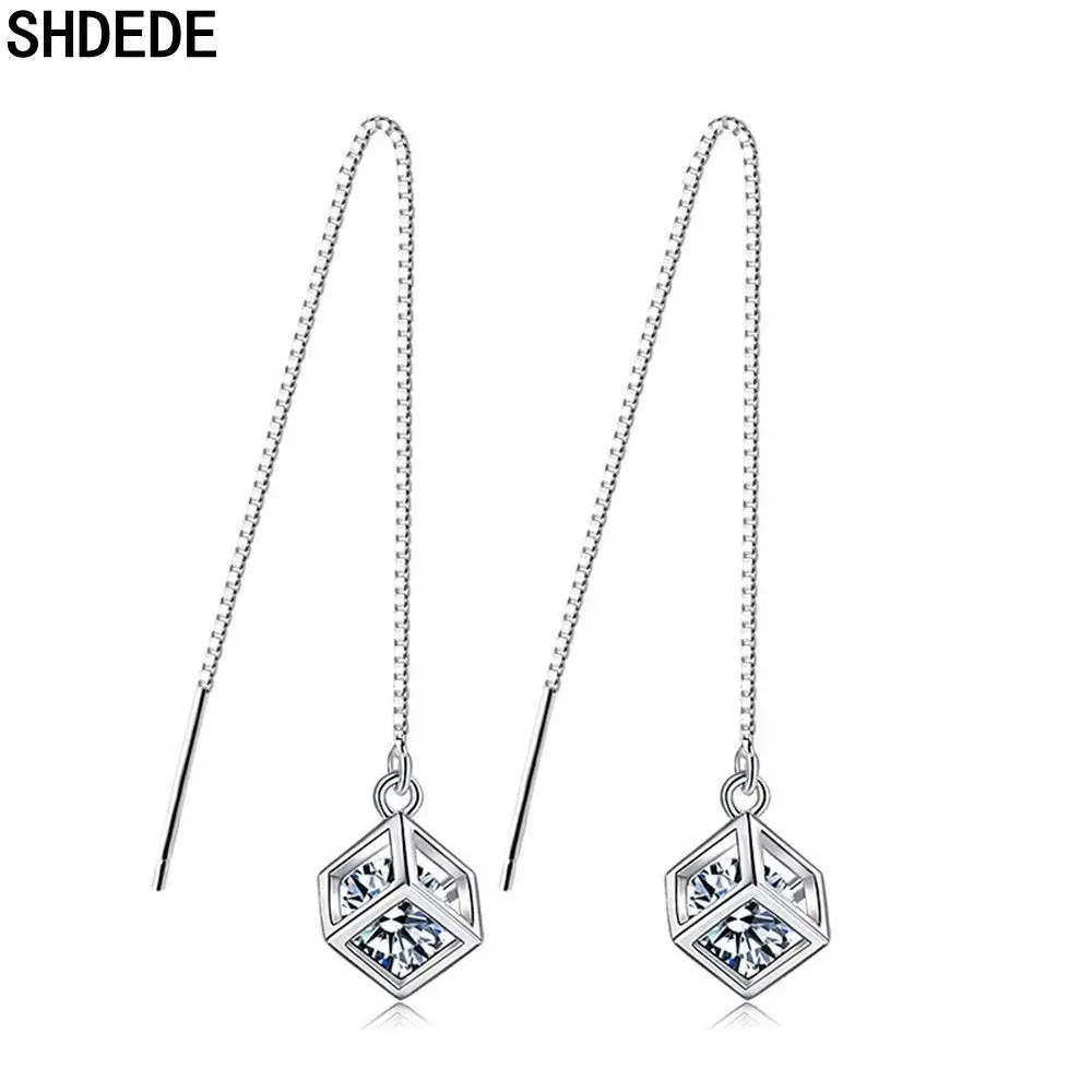 

SHDEDE Long Chain Earing Jewellery Women 925 Silver Fashion Drop Earrings Embellished With Crystals From Swarovski Square -WH40