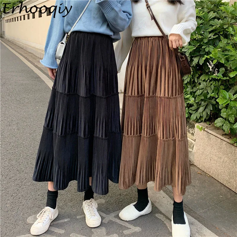 Female Vintage Velvet Pleated Skirt Women Korean Fashion Lady Solid Color All-Match High Waist Black Beige Maxi Skirt Femme
Female Vintage Velvet Pleated Skirt Women Korean Fashion Lady Solid Color All-Match High Waist Black Beige Maxi Skirt Femme